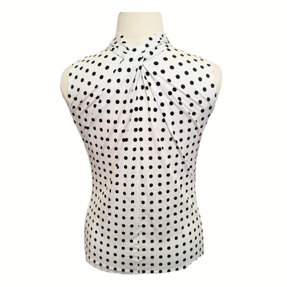 Kinona Black and White Polka Dot Twist Golf Sleeveless Top Size XS