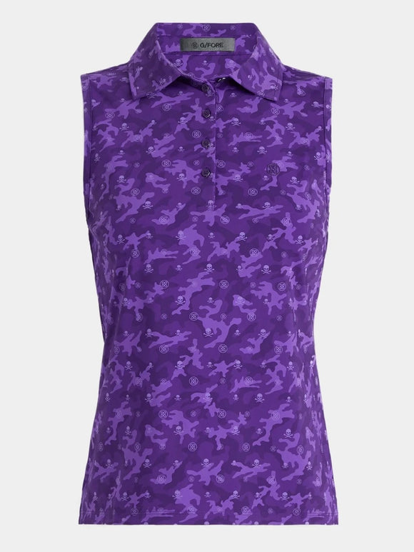 New G/Fore Women's Icon Camo Silky Tech Sleeveless Golf Polo - Purple MSP$110