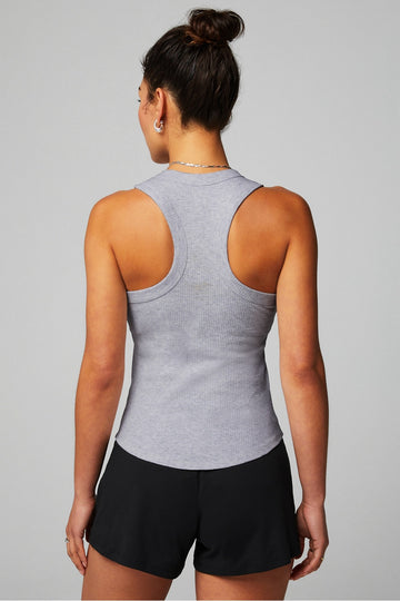 Fabletics Women's Classic Grey Heather High Neck Rib Built-in Bra Tank Size L MSP$50 - 0