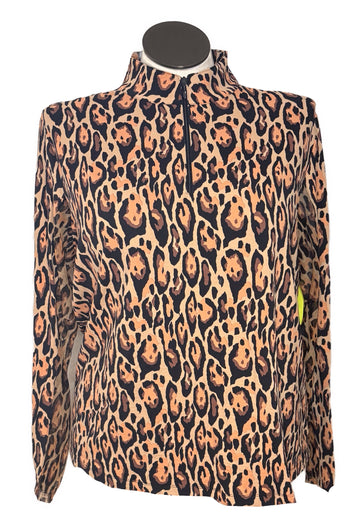 Ibkul Leopard Print Long Sleeve Zip Mock Sun Shirt Size XXL
