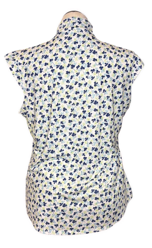 San Soleil Women's Navy & Green Clover Print Cap Sleeve Top Size XL