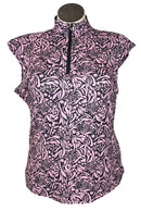 San Soleil Women's Pink & Black Floral Cap Sleeve Golf Top Size XL-1