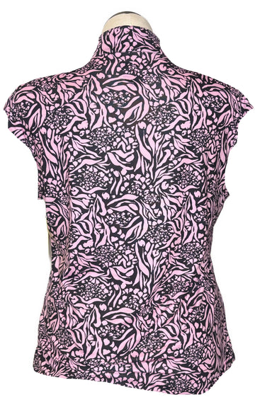 San Soleil Women's Pink & Black Floral Cap Sleeve Golf Top Size XL - 0