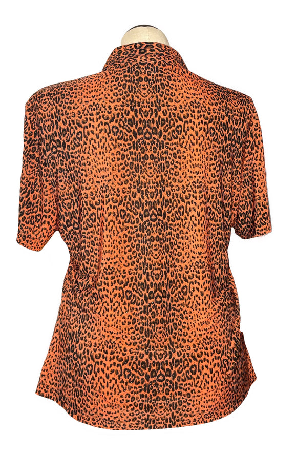 Monterey Club Orange Sparkle Animal Print Polo Size XXL