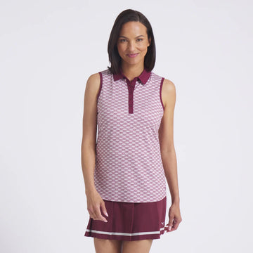 New Puma Women's Clouspun Scallop Sleeveless Golf Polo - Ruby Shimmer MSP$65