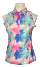 Tzu Tzu Women's Teal & Pink Watercolor Print Sleeveless Golf Top Size M-1