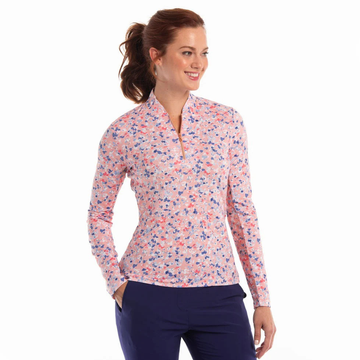 New EP NY Delicate Floral Print Polo - Orangina Multi Size XL
