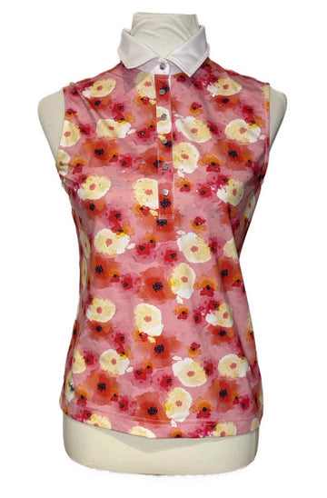 Daily Sport Women's Pink & Yellow Floral Patterned Sleeveless Golf Top Size S