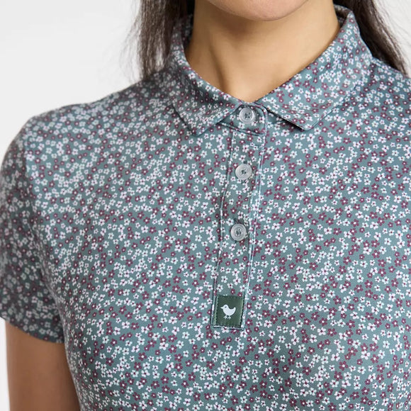 New Bad Birdie Women's Core Golf Polo - Ditsy Down -Dark Forest