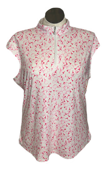 San Soleil Women's Pink & White Golf Patterned Women's Cap Sleeve Top Size XXL