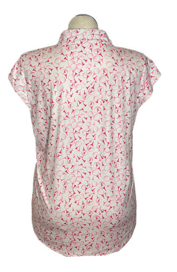 San Soleil Women's Pink & White Golf Patterned Women's Cap Sleeve Top Size XXL - 0