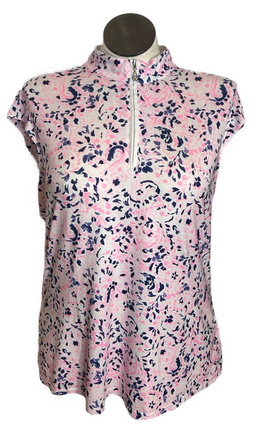 San Soleil Women's Pink & Navy Print Cap Sleeve Golf Top Size XXL