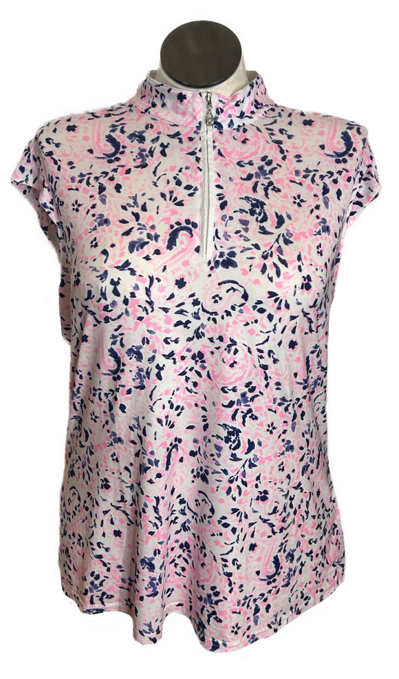 San Soleil Women's Pink & Navy Print Cap Sleeve Golf Top Size XXL
