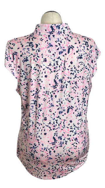 San Soleil Women's Pink & Navy Print Cap Sleeve Golf Top Size XXL - 0