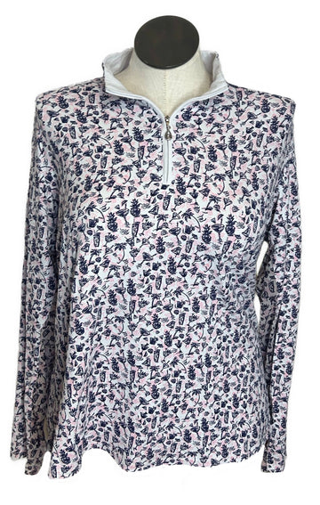 San Soleil Women's Pink & Navy Cocktail Print Golf Pullover Size XXL