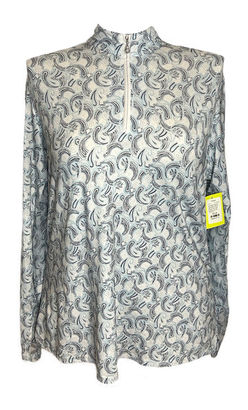 San Soleil Women's Light Blue & Black Paisley Print Golf Pullover Size XXL