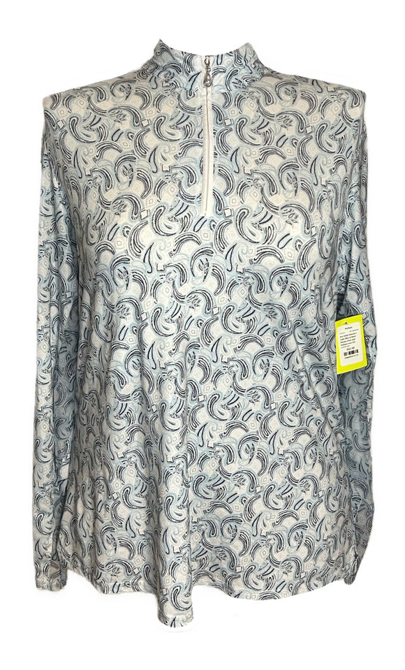 San Soleil Women's Light Blue & Black Paisley Print Golf Pullover Size XXL