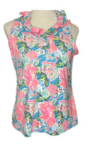 Lulu B Women's Teal & Pink Floral Print Sleeveless Golf Top Size S-1