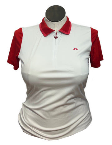 J.Lindeberg Women's Color Block White & Red Golf Polo Size M MSP$105
