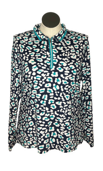 Tail Women's Navy, Teal & White Leopard Print Golf Pullover Size XXL