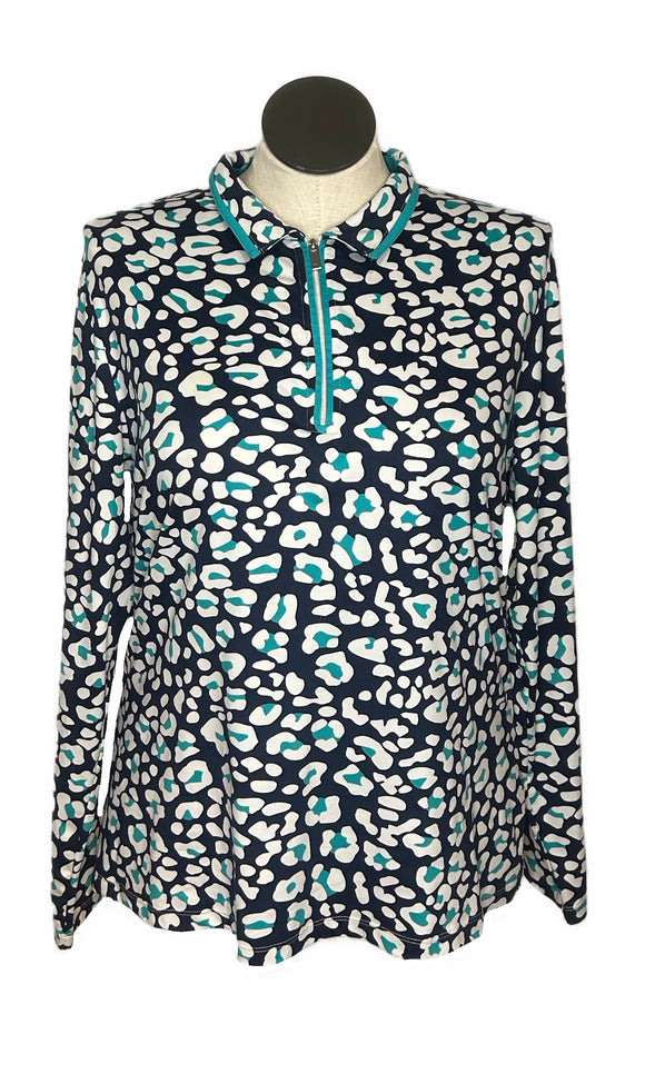 Tail Women's Navy, Teal & White Leopard Print Golf Pullover Size XXL