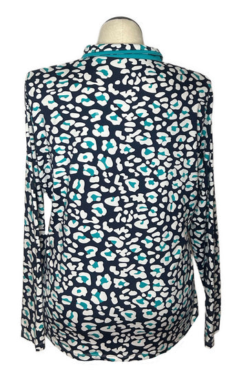 Tail Women's Navy, Teal & White Leopard Print Golf Pullover Size XXL - 0
