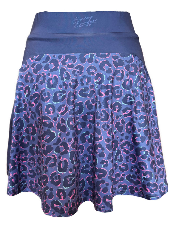 Sunday Swagger Slate Blue Cheetah Print Women's Golf Skort - Wildcat