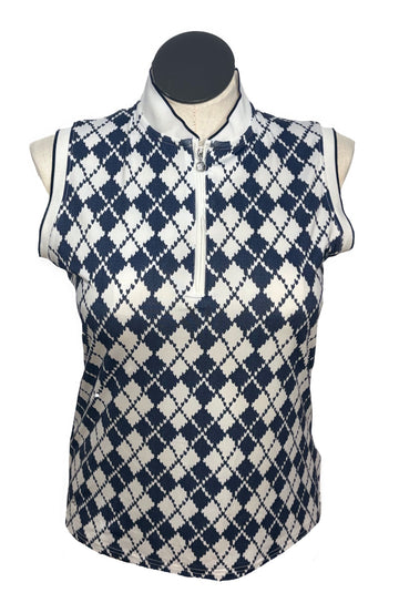 Daily Sports Women's White & Navy Print Sleeveless Golf Top Size L