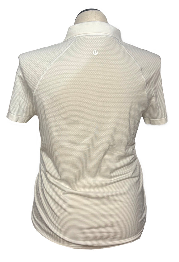 Lululemon Women's White & Gray Striped Short Sleeve Golf Polo Size 12