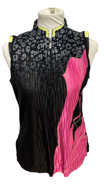 Jamie Sadock Black & Pink Animal Print Sleeveless Golf Top Size S