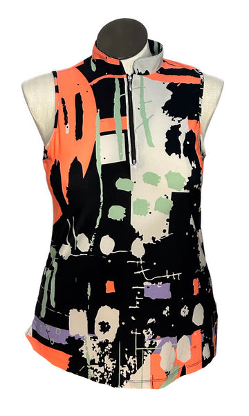Jamie Sadock Simplicity Black Print Sleeveless Golf Top Size L