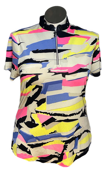 New Jamie Sadock Multicolored Short Sleeve Golf Top Size L MSP$90