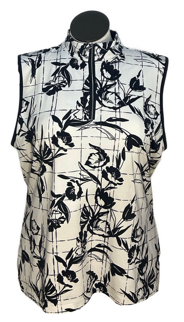 Tail Women's Black & White Grid Floral Print Sleeveless Golf Top Size XXL