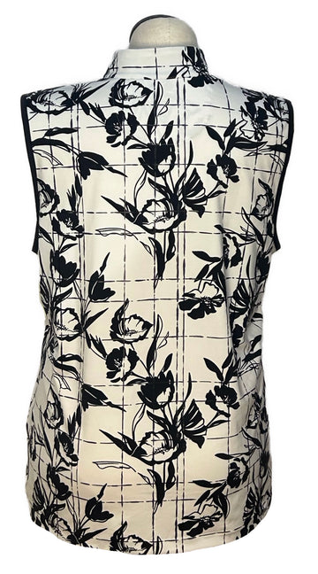 Tail Women's Black & White Grid Floral Print Sleeveless Golf Top Size XXL - 0