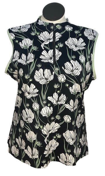 Tail Women's Black, White & Green Floral Sleeveless Golf Top Size XXL