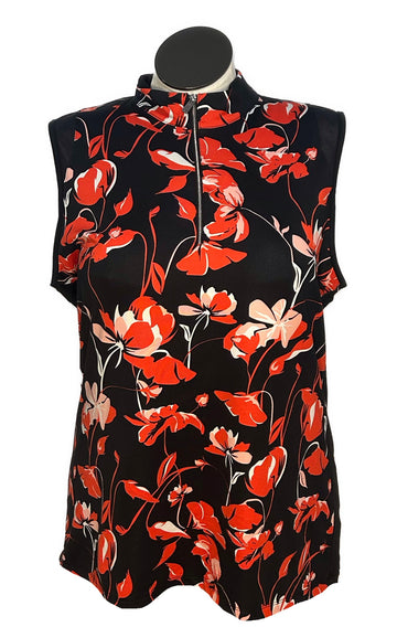 Tail White Label Women's Black & Coral Floral Sleeveless Golf Top Size XXL