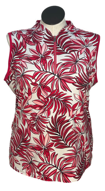 Tail Women's White & Pink Leaf Print Sleeveless Golf Top Size XXL