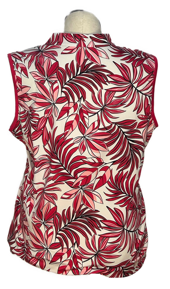 Tail Women's White & Pink Leaf Print Sleeveless Golf Top Size XXL