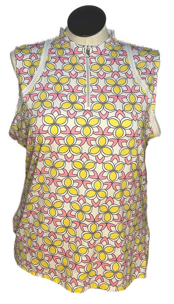Tail Women's White, Yellow & Pink Patterned Sleeveless Golf Top Size XXL