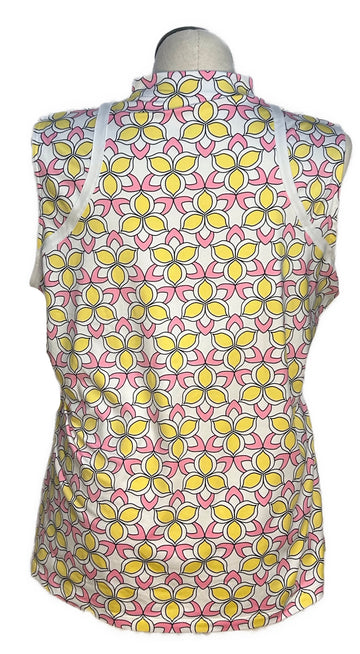 Tail Women's White, Yellow & Pink Patterned Sleeveless Golf Top Size XXL - 0