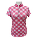 Daily Sports Pink Gingham Mock Polo w/ Logo Size M-1