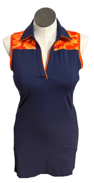 Kinona Navy & orange Camo Golf Dress Size M