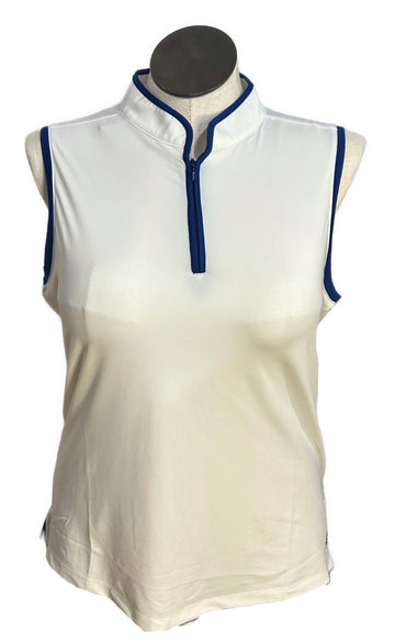 New Birdies & Bows White Sleeveless Polo Navy Accent Size XL