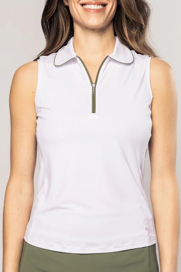New Golftini Sleeveless White/Olive Capri Golf Polo