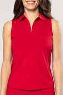 New Golftini Red Sleeveless Zip Golf Polo-1