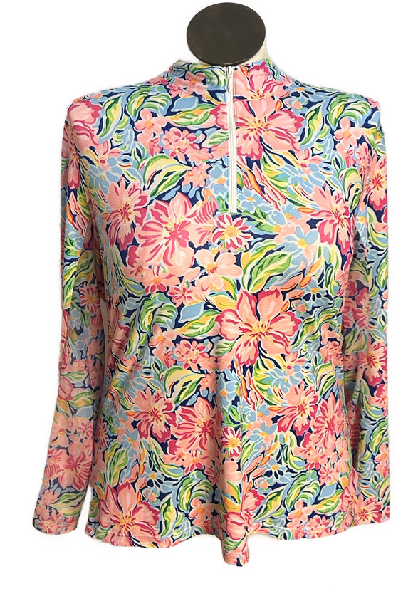 Gottex Pastel & Navy Floral Sun Shirt Size XL