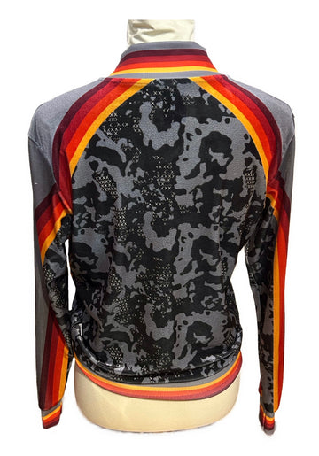 Lucky in Love Faux Velvet Gray Quad Athletic Stripe Full Zip Jacket - 0