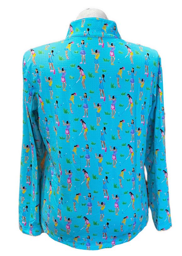 Ibkul Aqua Golfer Girl Print Sun Shirt Size XXL MSP$100