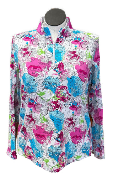 Ibkul Paddy Print Long Sleeve Sun Shirt - Hot Pink Multi MSP $100