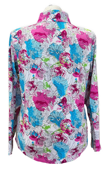 Ibkul Paddy Print Long Sleeve Sun Shirt - Hot Pink Multi MSP $100 - 0
